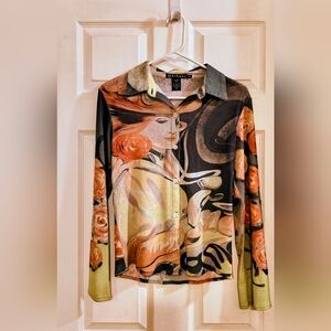 Vintage Multicolor Artistic Print Shirt. M